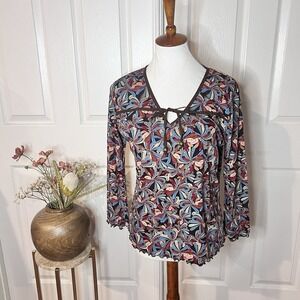 Vintage JW Womens Floral Mesh Floral Babydoll Top Sz M Y2K Bohemian 90s 70s